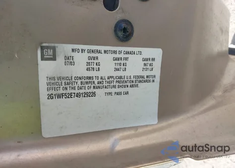 2004 Chevrolet Impala из США, поврежденный, VIN 2G1WF52E749129226